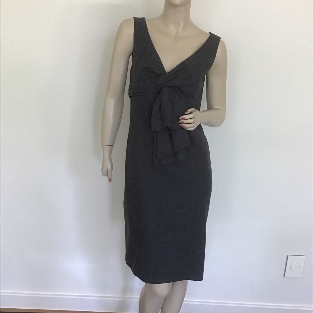 Red Valentino Charcoal Gray Ruffle Front Stretch Wool Sheath Classic Dress 44 8